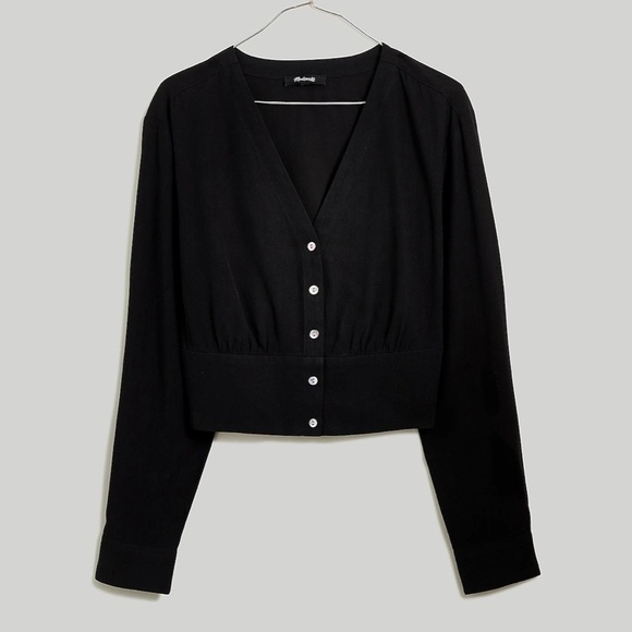 Madewell V Neck Button Front Shirt NO457 Black M - Picture 6 of 8